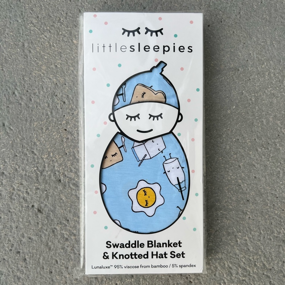 Little sleepies Swaddle & Hat Set breakfast buddies